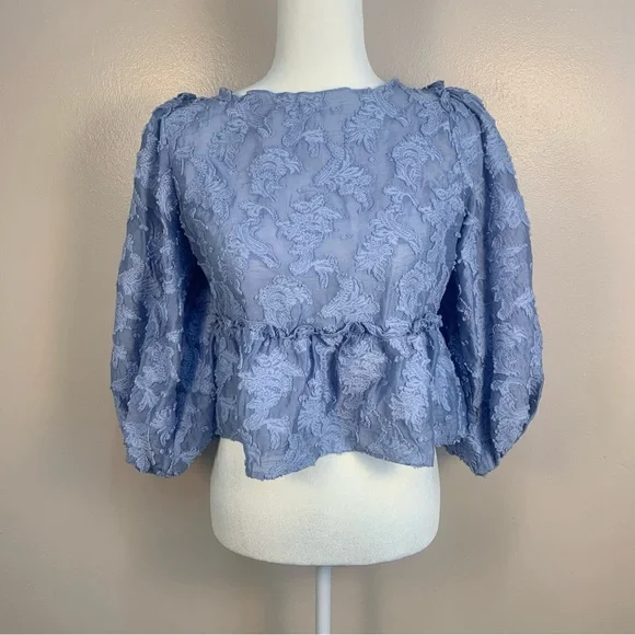 Free People Callie Balloon Sleeve Open Back Textured Blouse - Picture 5 of 16